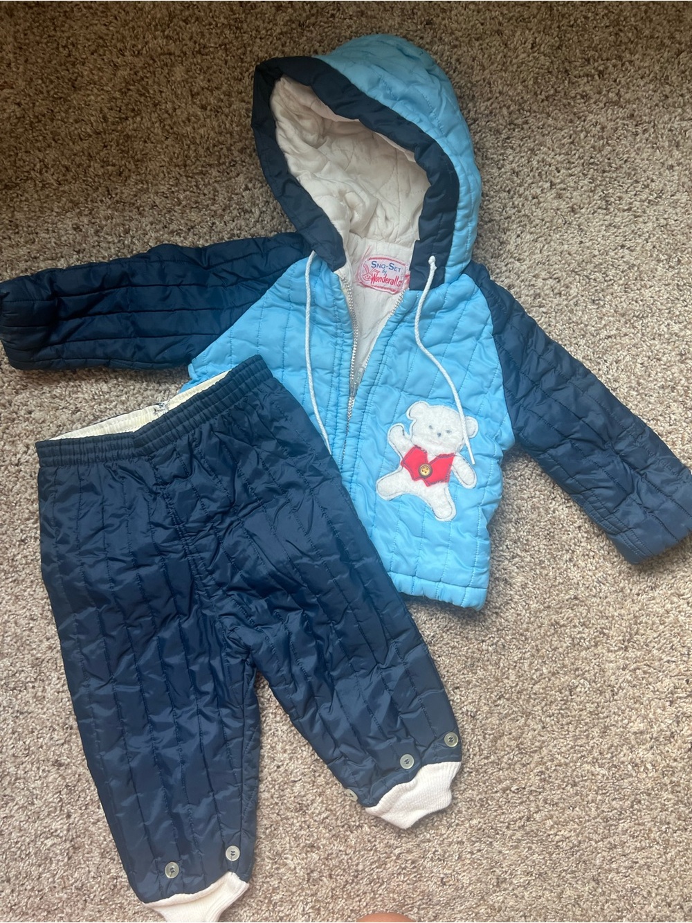 Vintage Wonderalls Sno-Set Light Blue Quilted Baby Jacket and Pants Set